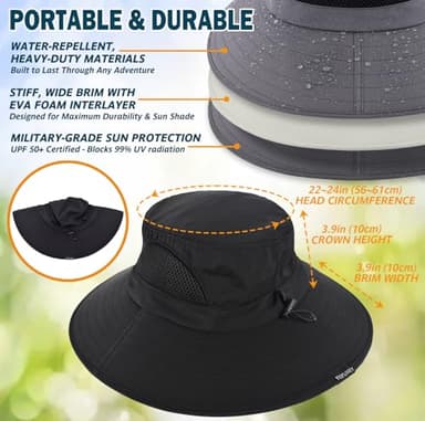 EINSKEY Unisex Sun Hat, Waterproof Wide Brim Bucket Hat Packable Boonie Hat for Fishing Hiking Gardening Safari Beach - Image 6
