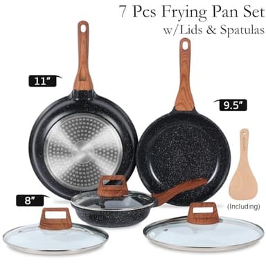 ESLITE LIFE Nonstick Ceramic Frying Pans Skillets Set with Lids, Non-Toxic Egg Omelette Kitchen Cooking Pans Compatible with All Stovetops (Gas, Electric & Induction), PTFE & PFOA Free (Black) - Image 3