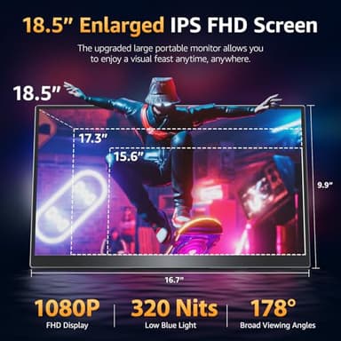 Upperizon Portable Monitor 18.5" FHD 125% sRGB 100Hz IPS HDR HDMI USB-C Travel Monitor for Laptop MacBook PC Surface PS5 Xbox, Large External Display with Kickstand & Speakers, VESA Compatible - Image 3