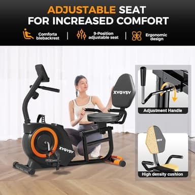 Recumbent Exercise Bike, Recumbent Stationary Bike for Home, Recumbent Bike with 400LB Weight Capacity Whisper-Quiet 16 Levels Magnetic Resistance Heart Rate Handle and Multi-Function LCD Comfortable Seat - Image 2