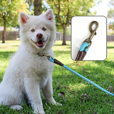 Mile High Life Dog Leash Heavy Duty Strong w Leather Handle Rope Leash for Small Medium Large Dogs, Diameter 1/2" (Blue, 60 Inches) - Image 2