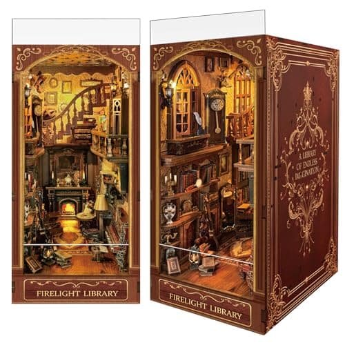Firelight Library Book Nook, DIY Miniature House Puzzle for Magical Home Decor, 3D Bookshelf Decor for Adults, Teens, and Beginners - Image 1