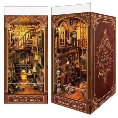 Firelight Library Book Nook, DIY Miniature House Puzzle for Magical Home Decor, 3D Bookshelf Decor for Adults, Teens, and Beginners - Image 1