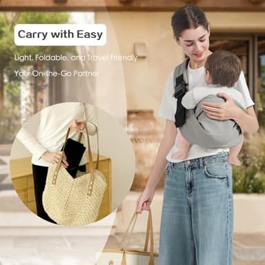 MISSWISDOM Baby Sling Carrier, Toddler Carrier Sling with Double Safety Buckle and Adjustable Shoulder Strap(7-30lbs), Baby Carriers One Size Fits All, Grey - Image 6