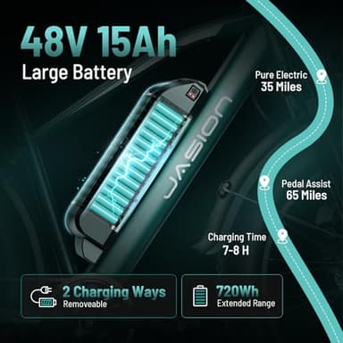 Jasion EB5 MAX Electric Bike for Adults with 1500W Peak Motor, 48V 15Ah (720Wh) Battery Electric Mountain Bike, 26'' x 4'' Fat Tire Ebike, 28+MPH Speed, Cruise Control, with Fenders, Rear Rack - Image 3