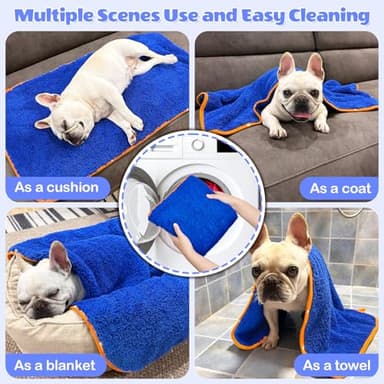 Glittme 3Pcs Dog Towels, Soft and Absorbent for Drying Dogs, Medium, Quick Drying, Microfiber, 35"x20, Blue - Image 6