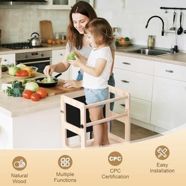 Toddler Kitchen Step Stool, 4-in-1 Foldable Standing Tower with Blackboard, Toddler Step Stool for Bathroom Sink, Kitchen Counter, Ages 18 Months to 4 Years - Image 2