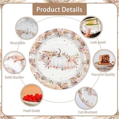 MEHOFOND Boho Fall Pumpkin Baby Shower Decorations Bohemia Floral Little Pumpkin Party Supplies Disposable Tableware Set 194 Pcs Plates Napkins Banners Plastic Tablecloth for Baby Shower Kids Party - Image 5