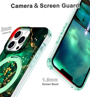 Lamcase for iPhone 13 Pro Case with Magnetic Invisible Ring Stand [Compatible with MagSafe], Full Body Rugged Slim Women Men Girl Shockproof Marble Pattern Design Case, Deep Green - Image 5
