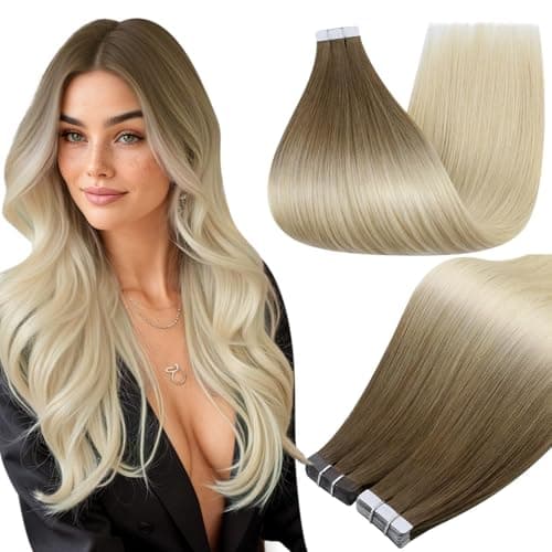 Full Shine Balayage Tape in Hair Extensions Human Hair Color 3/8/613 Brown And Blonde Tape in Extensions Remy Hair Extensions Tape ins 18Inch Seamless Invisible Straight Extension 50G 20Pcs for Women - Image 1