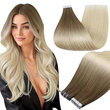 Full Shine Balayage Tape in Hair Extensions Human Hair Color 3/8/613 Brown And Blonde Tape in Extensions Remy Hair Extensions Tape ins 18Inch Seamless Invisible Straight Extension 50G 20Pcs for Women - Image 1