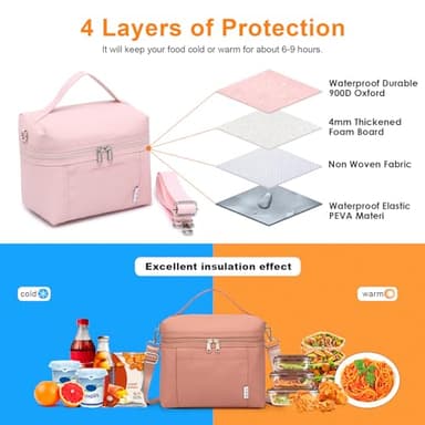 NOL Natural Organic Lifestyle Insulated Lunch Bags for Women Cooler Bag Lightweight Nylon Waterproof Lunch Box For Work - Image 6