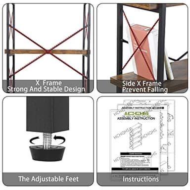 HCHQHS Bookshelf, 5-Tier Industrial Bookcase, Rustic Open Book Shelf, Freestanding Tall Bookshelves with Metal Frame - Image 7