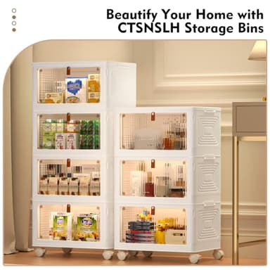 CTSNSLH 4 Tier Plastic Storage Bins and Boxes Organizer - Stackable with Lids for Bedroom, Living Room, Office - Foldable Containers - Image 2