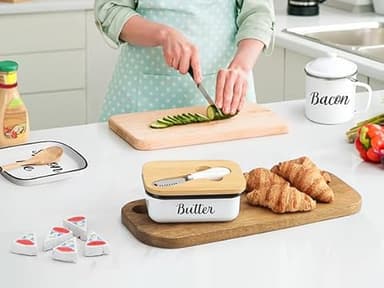 LANDNEOO Butter Dish with Lid and Butter Curler Knife - Unbreakable Stainless Steel Keeper Container with Double Silicone Sealing, for Kitchen Farmhouse Decor - Image 2