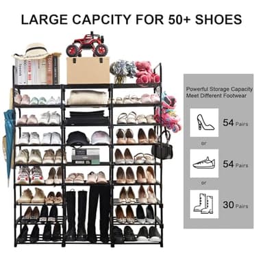 Mavivegue 9-Tier Metal Shoe Rack - Holds 50-55 Pairs, Tall Storage Shelf for Shoes, Boots, Entryway, Closet, Garage - Image 4