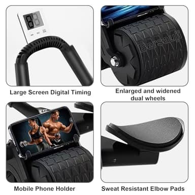 Bersauji 2025 New Ab Roller Wheel with Knee Mat &Timer, Automatic Rebound Abdominal Wheel, Ab Abdominal Exercise Roller with Elbow Support, Abs Workout Equipment Ab Exercise Roller for Women Men - Image 2