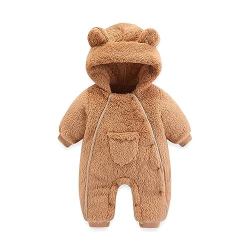 AiWMGL Newborn Baby Bear Outfit Suit 3-6 Months Girls Boys Fleece Jumpsuit Romper Hooded Coat Winter Clothes Outwear Snowsuit - Image 1