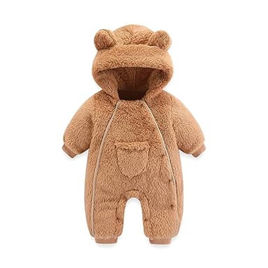 AiWMGL Newborn Baby Bear Outfit Suit 3-6 Months Girls Boys Fleece Jumpsuit Romper Hooded Coat Winter Clothes Outwear Snowsuit - Image 1