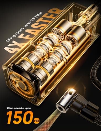 Tire Inflator Portable Air Compressor - Lamicall [150 PSI] [4X Faster] [Auto-Stop] Bike Car Cordless Air Pump with Rechargeable Battery, Car Pressure Gauge, LED Light, for Cars, Motorcycle, Bike, Ball - Image 3