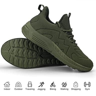 Feethit Mens Work Shoes Non Slip Walking Running Shoes Casual Slip on Tennis Sneakers Army Green 9 - Image 5
