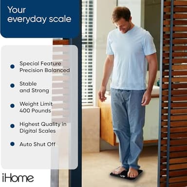 iHome Digital Scale, Bathroom Scale, Batteries Included, Scale Body Weight, Weight Scale, Bathroom Scales for Weight, Digital Scales for Body Weight (Black) - Image 6
