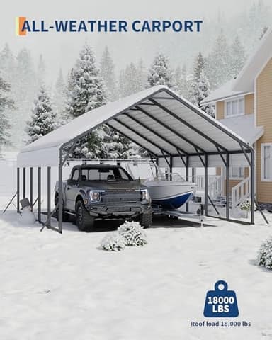 20'x25'x13' Metal Carport for 2 Cars, Extra Tall Carport, Reinforced Frame and Roof for All-Weather, Permanent Garage for Bass Boats, Full-Sized Pickup Trucks, and Tractors, N.W. 980 Lbs - Image 6