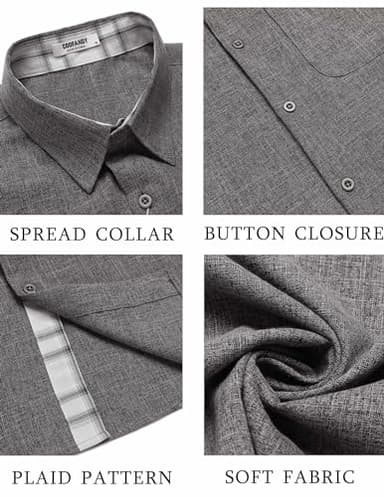 COOFANDY Men's Button Down Shirt Short Sleeve Casual Shirt Wrinkle Free Dress Shirt A-Dark Grey - Image 5