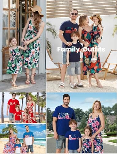 PATPAT Matching Family Outfits Mommy and Me Dresses Matching Set Casual Floral Print Spaghetti Strap Boho Belted Dresses Hawaiian Allover Navy Blue Floral Print Romper Dress Baby Girl 3-6 Months - Image 2
