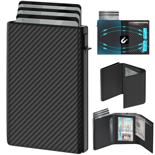 GAOCHALE Wallet for Men Pop up Card Holder, Smart, Slim, Minimalist Design for Front Pocket, Premium RFID Blocking, 10-14 Card Capacity | ID Window | Cash Slot(Carbon) - Image 1