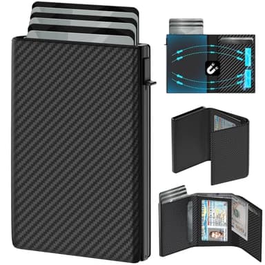 GAOCHALE Wallet for Men Pop up Card Holder, Smart, Slim, Minimalist Design for Front Pocket, Premium RFID Blocking, 10-14 Card Capacity | ID Window | Cash Slot(Carbon) - Image 1