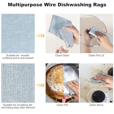 Jeymei 10pcs Non Scratch Wire Dishcloth Multipurpose Wire Dishwashing Rag for Wet and Dry,Metal Scrubbers for Cleaning Dishes,Dual-Sided Kitchen Cleaning Cloth with Mesh,Cleaning Tool for Pot, Blue - Image 5