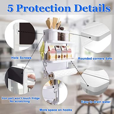 Dr.BeTree Magnetic Spice Rack for Refrigerator White Magnetic Paper Towel Holder for fridge Magnetic Shelf Magnetic Shelves Fridge Magnet Organizer Spice Rack Kitchen Organization Kitchen Storage - Image 3