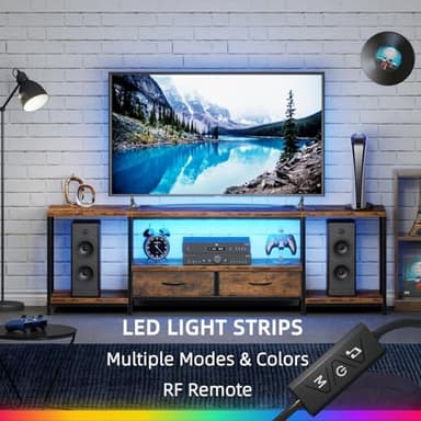 LED TV Stand for 75 70 Inch TV with Fabric Drawers LED Entertainment Center Television Stands with Storage Shelves for Living Room, Bedroom, TV Console Table 63" Rustic Brown - Image 2
