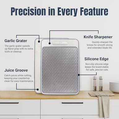 Stainless Steel Cutting Board Double Sided for Kitchen– 304 Stainless Steel/Wheat Straw PP Cutting Board for Meat, Fruit, Veg, Non Slip, Juice Groove, Food-Grade Chopping Board, Easy Clean - Image 4