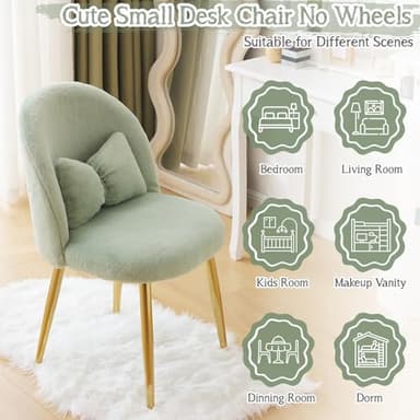 VINGLI Fluffy Girls Vanity Chair with Back & Pillow,Cute Small Cozy Desk Chair No Wheels,Comfy Makeup Ch with Ajustable Gold Legs,for Bedroom,Living Room,Small Space,Green - Image 7
