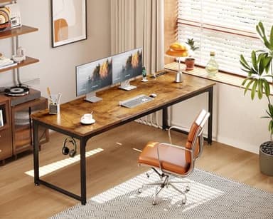 Coleshome 71 Inch Computer Desk with USB Ports, Large Office Desk, Long Study Student Writing Desk, Rustic Brown - Image 2