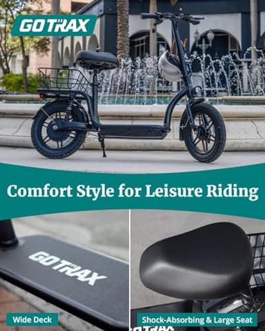 Gotrax Astro Electric Scooter with Seat for Adult Commuter,19 Miles Range&15.5Mph Power by 350W Motor, Folding Scooter with 14" Pneumatic Tire& Comfortable Wider Deck, E-Bike with Carry Basket Black - Image 3