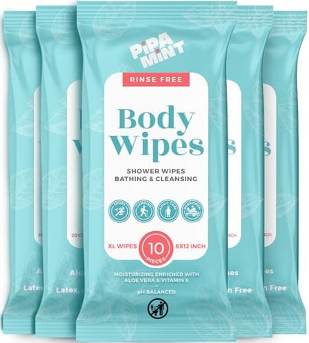 Body Wipes XL Shower Wipes Body Wipe for Adults Bathing, Traveling, Camping, Gym, Car, Elderly, Bedridden - Disposable Washcloths for Adults No Rinse 1 Box, 5 Pack (50 ct) - Image 1