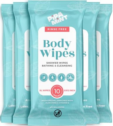 Body Wipes XL Shower Wipes Body Wipe for Adults Bathing, Traveling, Camping, Gym, Car, Elderly, Bedridden - Disposable Washcloths for Adults No Rinse 1 Box, 5 Pack (50 ct) - Image 1