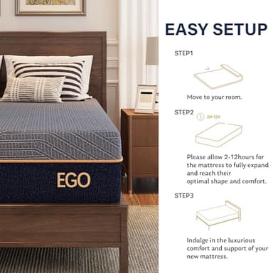 EGOHOME 12 Inch King Size Mattress, Copper Gel Cooling Memory Foam for Back Pain Relief, Therapeutic Bed in a Box, Foam Made in USA, CertiPUR-US Certified, 76x80x12 Black - Image 6