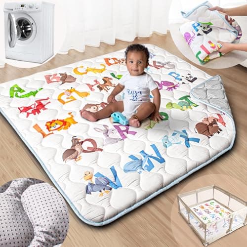 Beavtaens Baby Play Mat, 50x50 Playpen Mat with Super Soft Touch, Activity Mats with Upgraded Anti-Slip Bottom, Machine Washable Crawling Mats for Floor & Picnic (Animal Alphabets) - Image 1