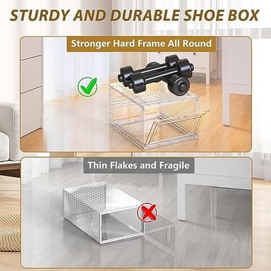 Mitees 10 Pack XX Large Thicken Sturdy Hard Plastic Clear Stackable Shoe Storage Boxes for Size 12, Sneaker Shoe Rack Containers Holders Bins Display Case Organizer for Closet, White - Image 6