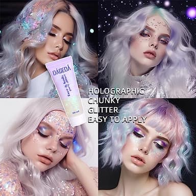 DAGEDA Body Glitter Gel, Face Glitter Body Gel Sequins Shimmer Liquid Eyeshadow, Chunky Glitter for Face Hair Nails, Holographic Cosmetic Laser Powder Festival Glitter Makeup 50ml(White) - Image 2