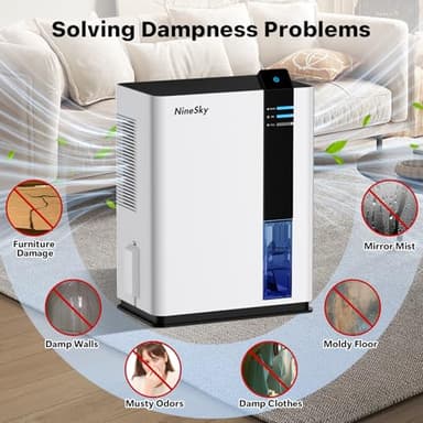 NineSky Dehumidifier for home, 98 OZ Dehumidifier for Room, Dehumidifiers for Bathroom, Bedroom, Basement (800 sq. ft.) with Auto Shut Off, 5 Colors LED Light(H2 White) - Image 8