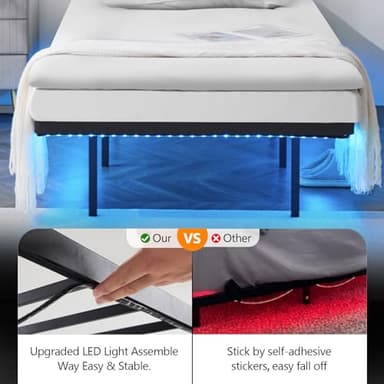 VINGLI Twin Floating Bed Frame with USB Charging Station/LED Lights, 14'' Platform Bed Frame Twin Size Heavy Duty Metal Bed, No Box Spring Needed,Black - Image 6