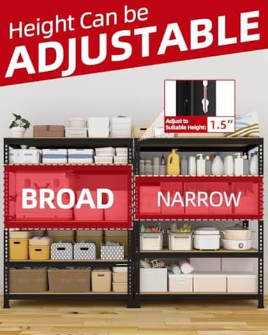 PrimeZone 32" W x 16" D x 63" H Storage Shelves - 5 Tier Adjustable Garage Storage Shelving, Heavy Duty Metal Storage Utility Rack Shelf Unit for Warehouse Pantry Closet Kitchen, Black - Image 6