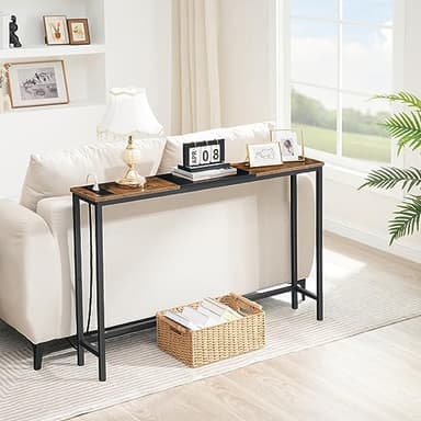 HOOBRO Narrow Console Table with Power Outlets, 44.9-Inch Sofa Table, Slim Behind Couch Table, Entryway Display Shelf, for Living Room, Foyer, Hallway, Rustic Brown and Black BF114UXG01 - Image 5