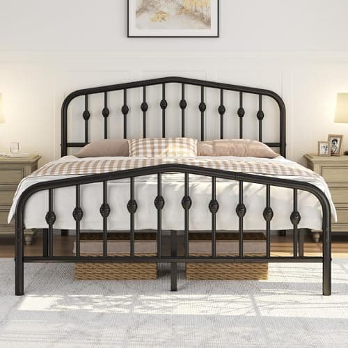 Yaheetech Metal Bed Frame Queen Size Metal Platform Bed Frame with Victorian Style Headboard/Footboard/Easy Assembly/No Box Spring Needed/Black - Image 1