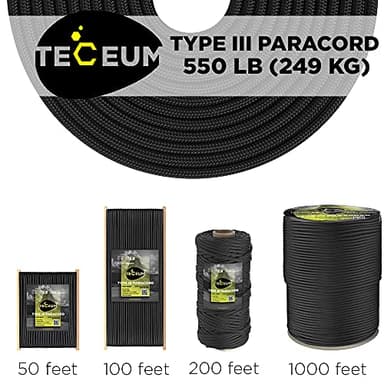TECEUM Paracord Type III 550 Black –100 ft – 4mm – Tactical Rope MIL-SPEC – Outdoor para Cord –Camping Hiking Fishing Gear and Equipment EDC Parachute Cord Strong Survival Utility Rope 016 - Image 9